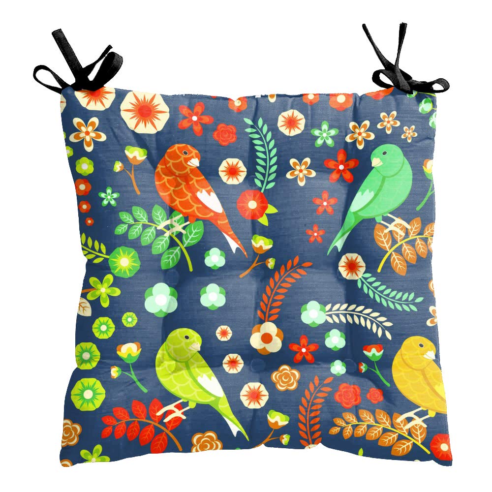 Sleep NatureS Chair Pads 35X35X6 Cm  Multi Floral  Square Seat Cushions With Ties, Large Size For Sitting, Pooja, Dining Tabl