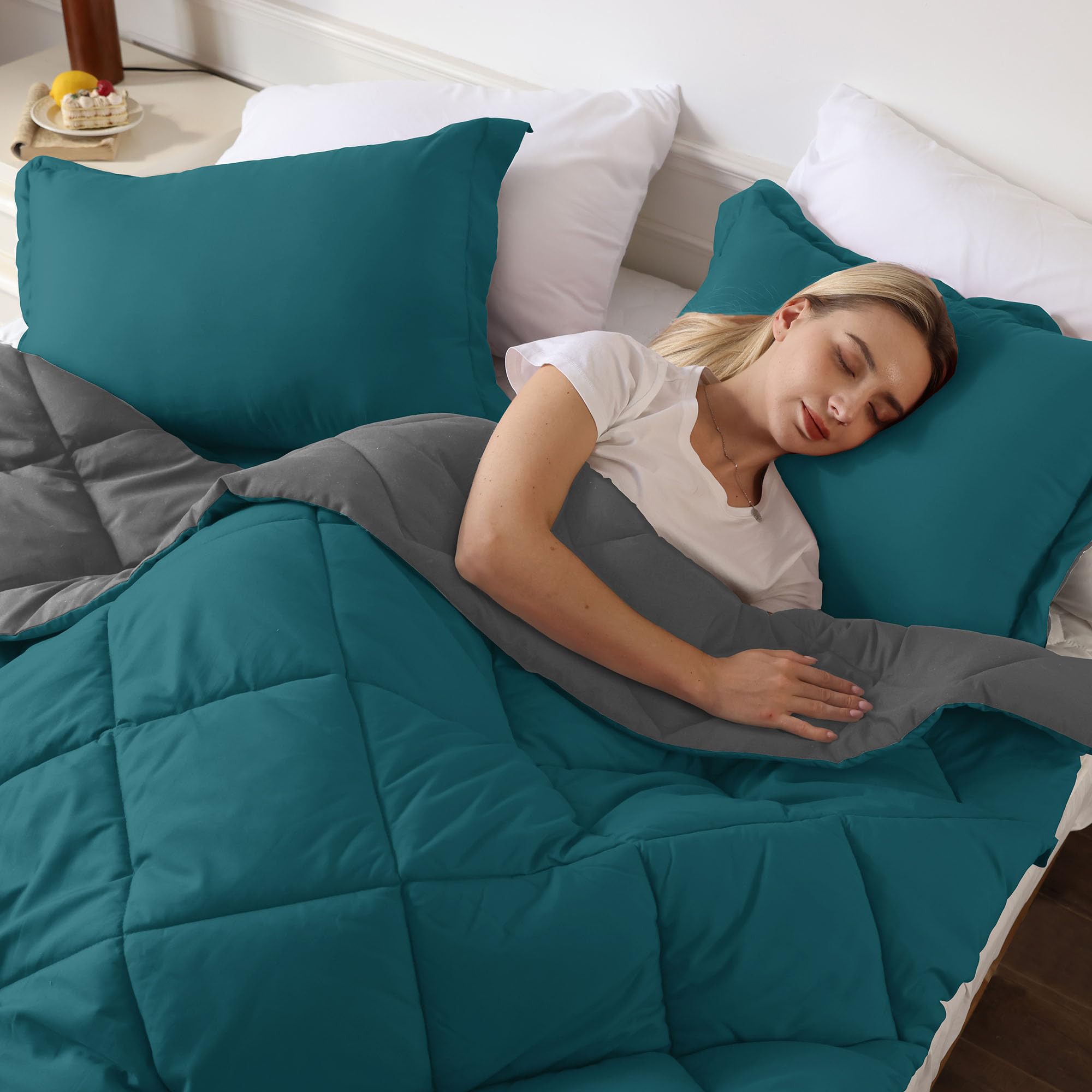 Downluxe California King Comforter Set - Ocean And Grey Cal King Comforter Set, Soft Bedding Sets For All Seasons - 3 Pieces - 1 Comforter (104'X96') And 2 Pillow Shams(20'X36')