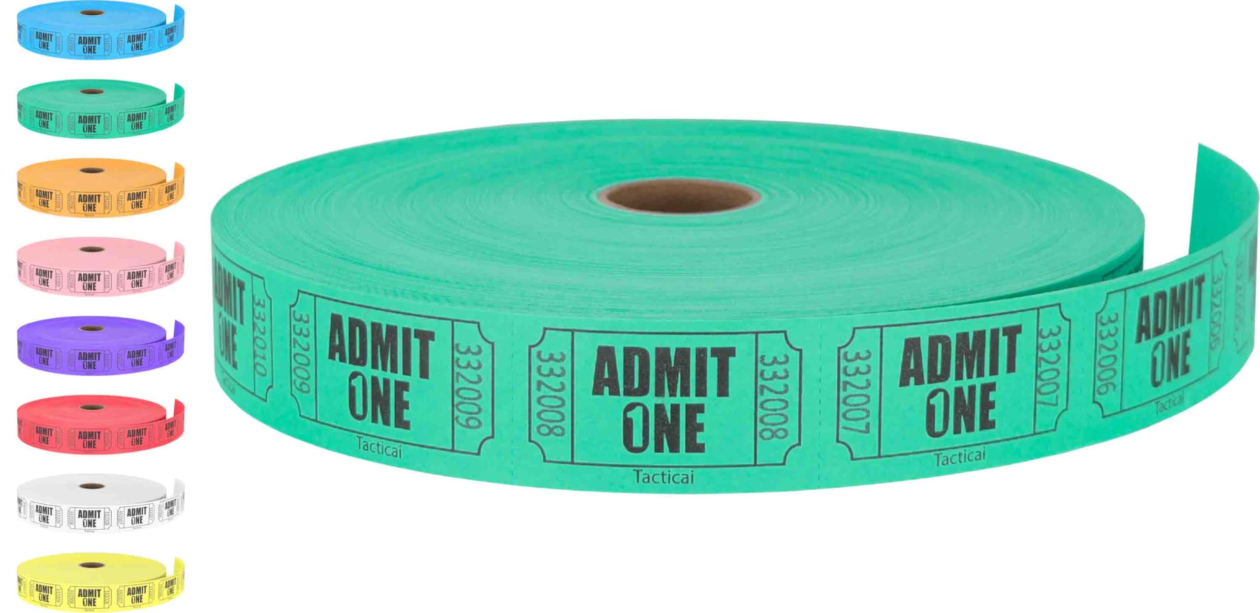 Tacticai 2000 Raffle Tickets, Admit One, Single Roll, Ticket For Events, Entry, Class Reward, Fundraiser & Prizes - Green (1 Of