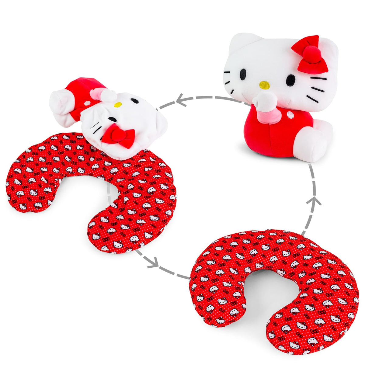 Surreal Entertainment Sanrio Hello Kitty Adult Reversible Neck Roll Pillow | Travel Essentials for Extra Comfort Support in Airp