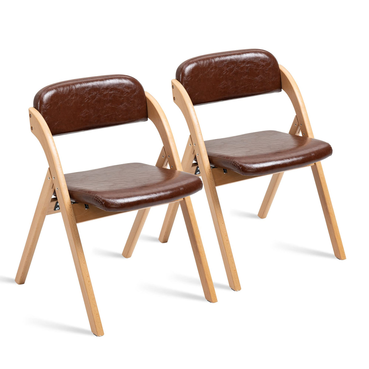 Homefun Pu Folding Chairs With Padded Seats, Wooden Stackable Foldable Dining Chair Set Of 2 Easy To Assemble Extra For Guests K