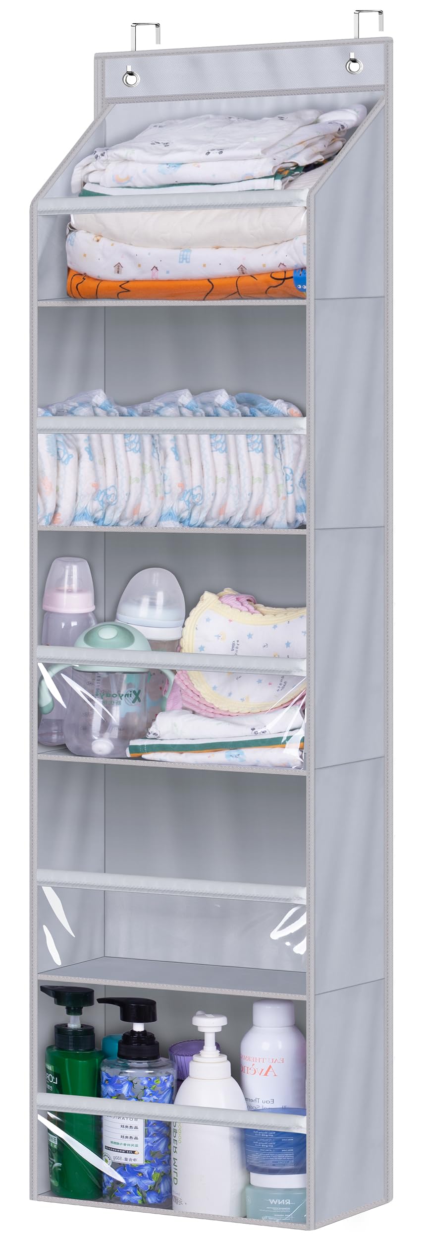 AOODA Over the Door Organizer, Large Capacity Closet Door Hanging Organizer, Clear Deep Pockets Baby Organizer Storage for Nurse