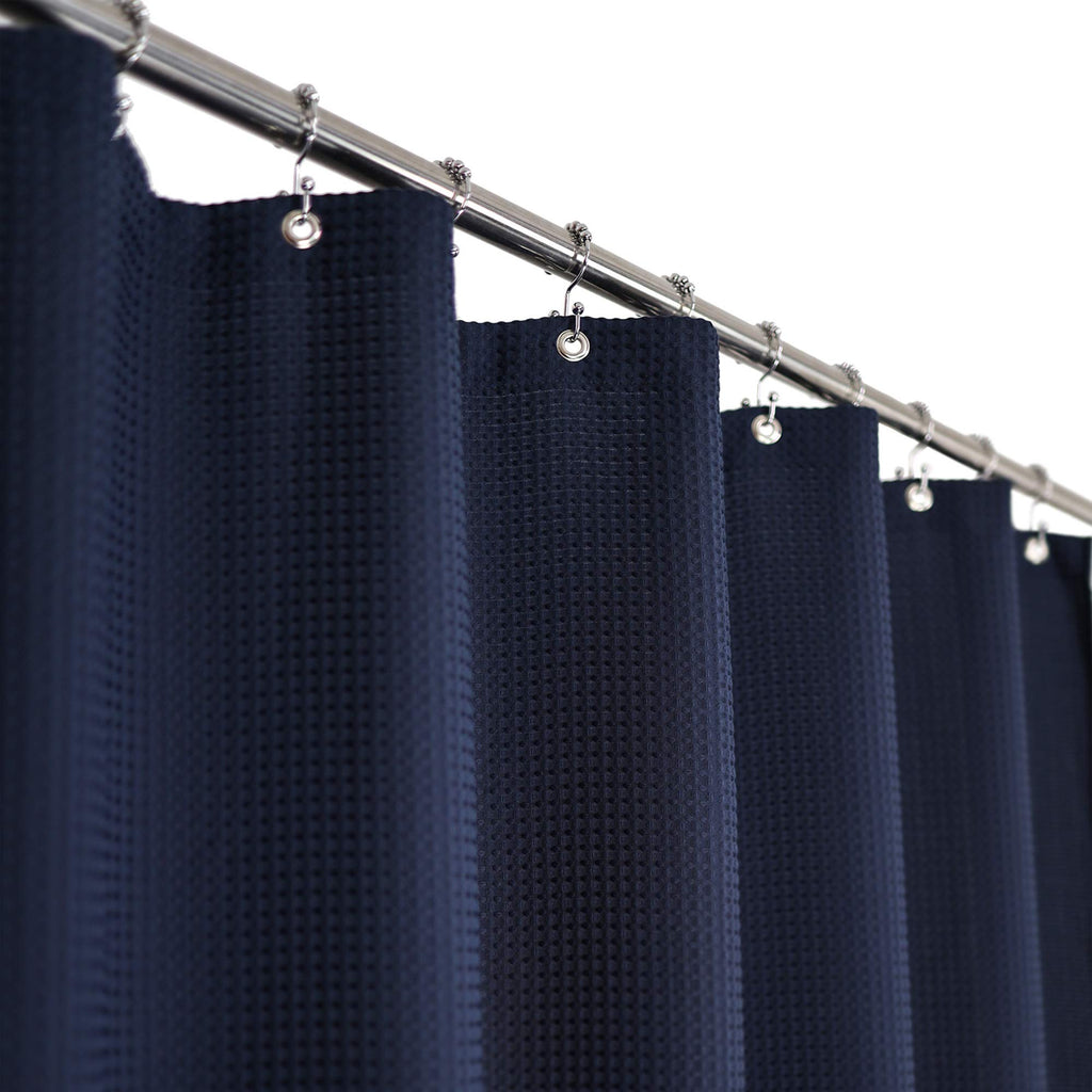 Stall Shower Curtain Fabric 36 X 72 Inch, Waffle Weave, Hotel Luxury Spa, 230 Gsm Heavy Duty, Water Repellent, Navy Pique Patter