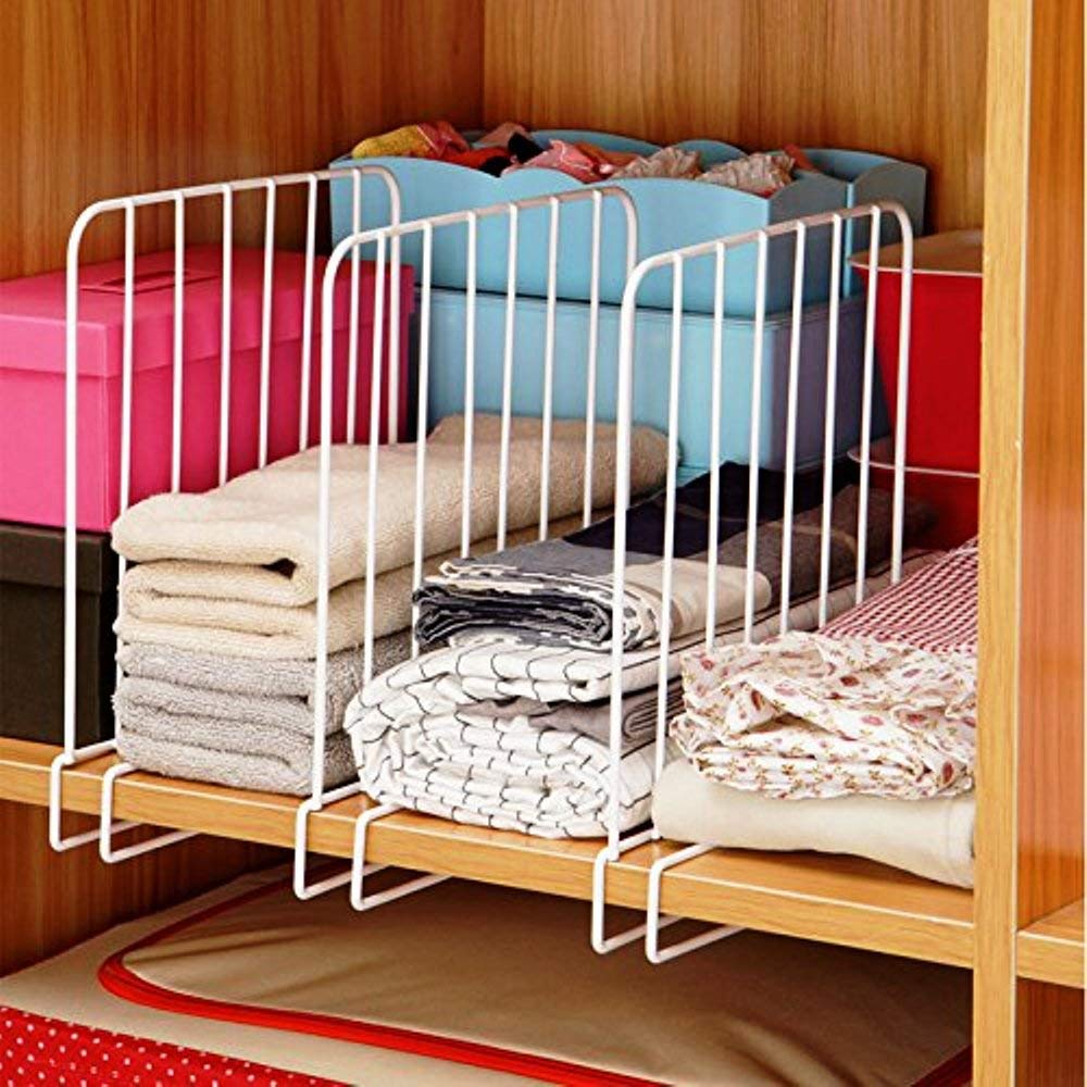 INDIAN DECOR Set of 2 Closet Shelf Organiser, Shelf partitions/Shelf seperators/Shelf Dividers for Wooden Racks Shelves for Home