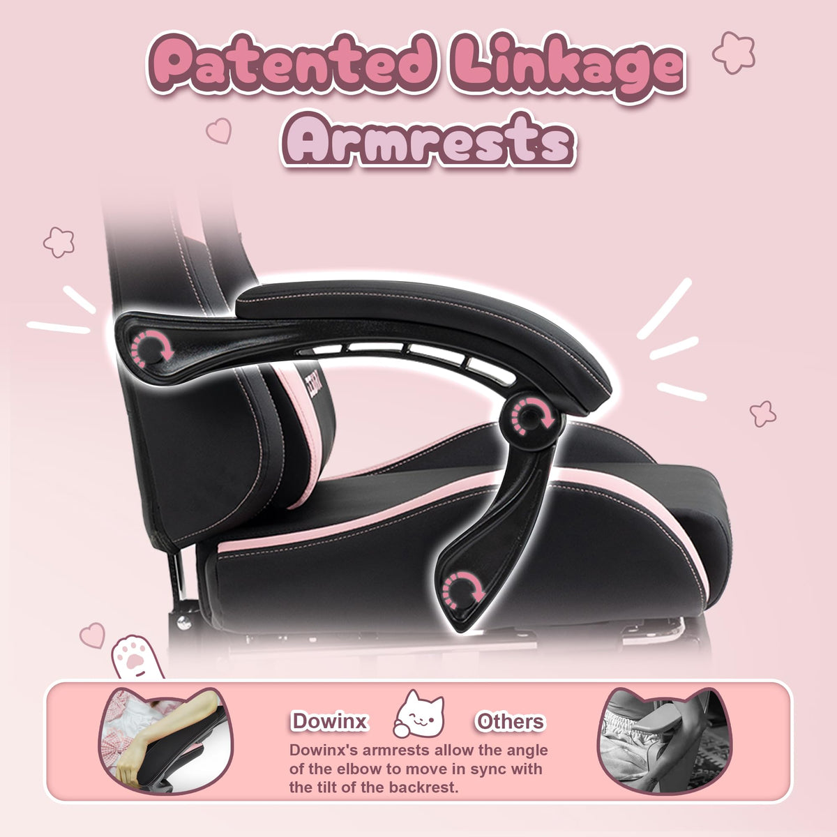 Dowinx Gaming Chair Cute With Cat Ears And Massage Lumbar Support, Ergonomic Computer Chair For Girl With Footrest And Headrest, Comfortable Reclining Game Chair 290Lbs For Adult, Teen, Black