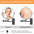Ffowcye 8' Wall Mounted Magnifying Makeup Mirror, 1X/10X Double-Sided Shaving Mirror, 360 Swivel Mirror Wall Mount, Extendable