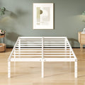 Upcanso 16 Inch White Queen Bed Frame No Box Spring Required, Metal Platform Queen Size Bed Frames With High Storage, Eassy Assembly 3,500 Lbs Heavy Duty Bedframes