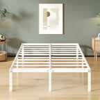Upcanso 16 Inch White Queen Bed Frame No Box Spring Required, Metal Platform Queen Size Bed Frames With High Storage, Eassy Assembly 3,500 Lbs Heavy Duty Bedframes