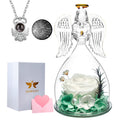 Anweao Mothers Day Flowers Gift For Mom,Glass Angel Figurines Preserved Real Rose With I Love You Necklace In 100 Languages, Ros