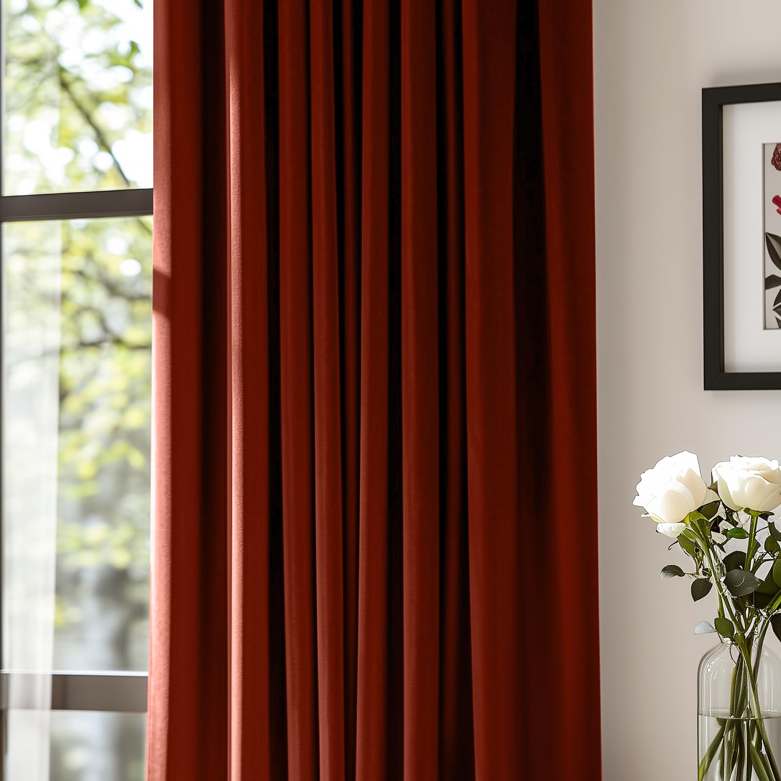Lazzzy Orange Velvet Curtains Room Darkening Thermal Insulated Curtains 90 Inch Length Window Drapes For Bedroom Living Room Super Soft Luxury Grommetwindow Treatment 2 Panels, Rust Red