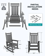 Serwall Outdoor Rocking Chair Set Of 2, Hdpe Rocking Chairs For Adult, All Weather Porch Rockers For Lawn Garden, Grey