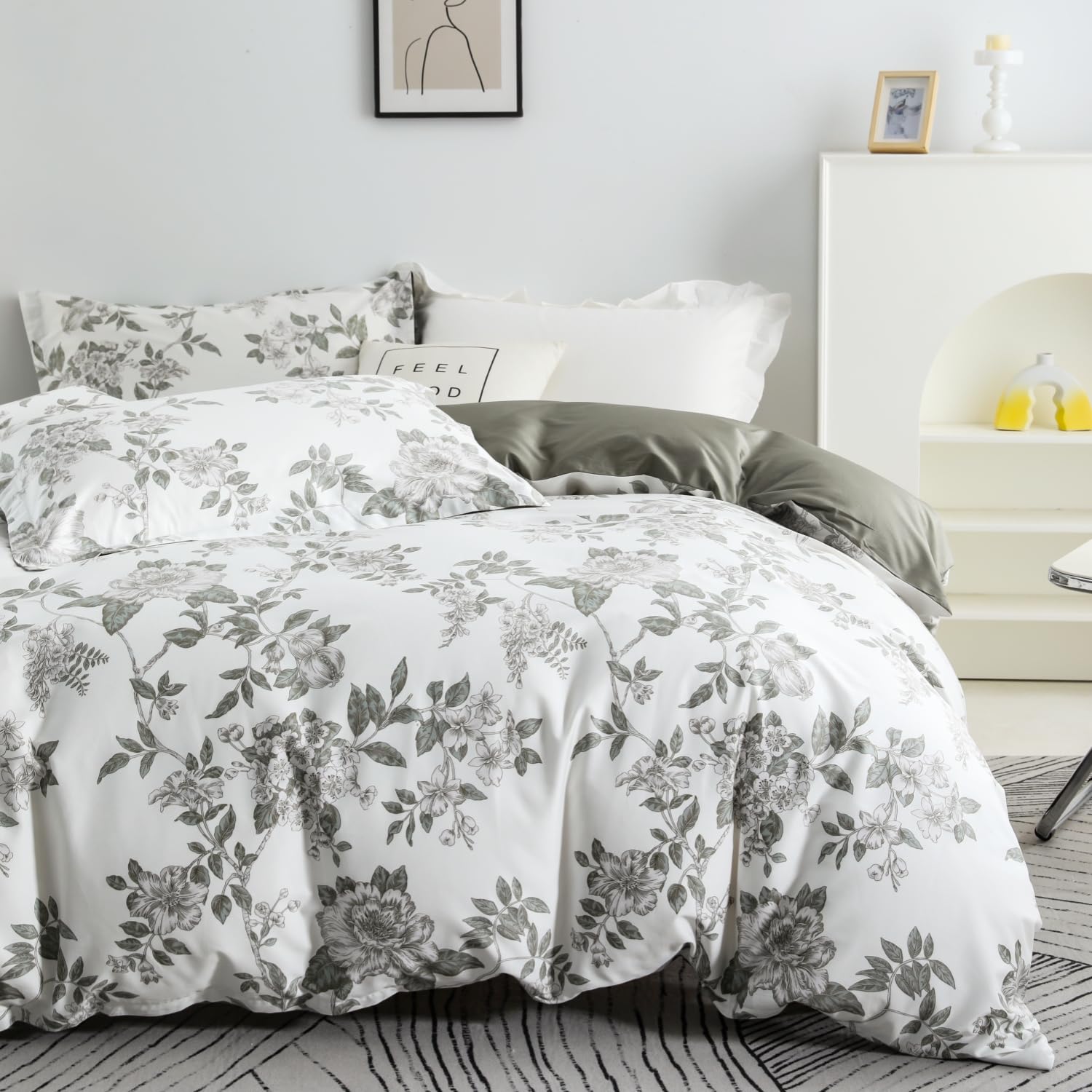 Duvet Cover Set Twin Size Floral Pattern 600 Thread Count Ultra Soft 100% Long Staple Cotton Duvet Cover Sets 3-Pc, Breathable D
