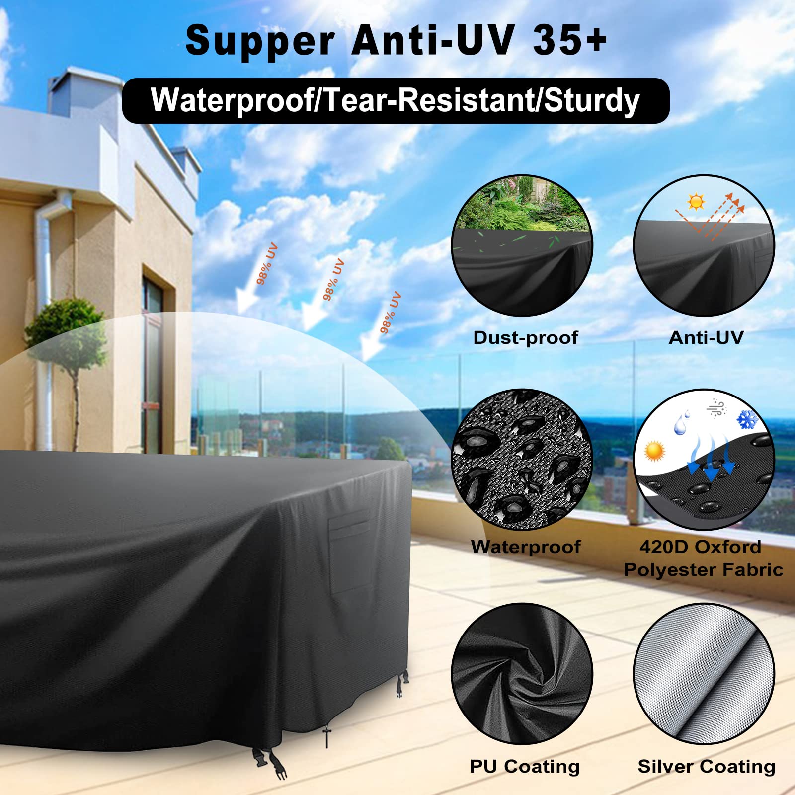 Patio Furniture Covers Waterproof, Outdoor Furniture Covers Rip-Proof For Patio Furniture Set Table And Chairs, Windproof Uv And