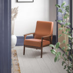 Flash Furniture Langston Commercial Mid Century Modern Chair - Cognac Leathersoft Upholstery - Walnut Finish Wooden Frame And Arms - Extra Supportive Sinuous Springs