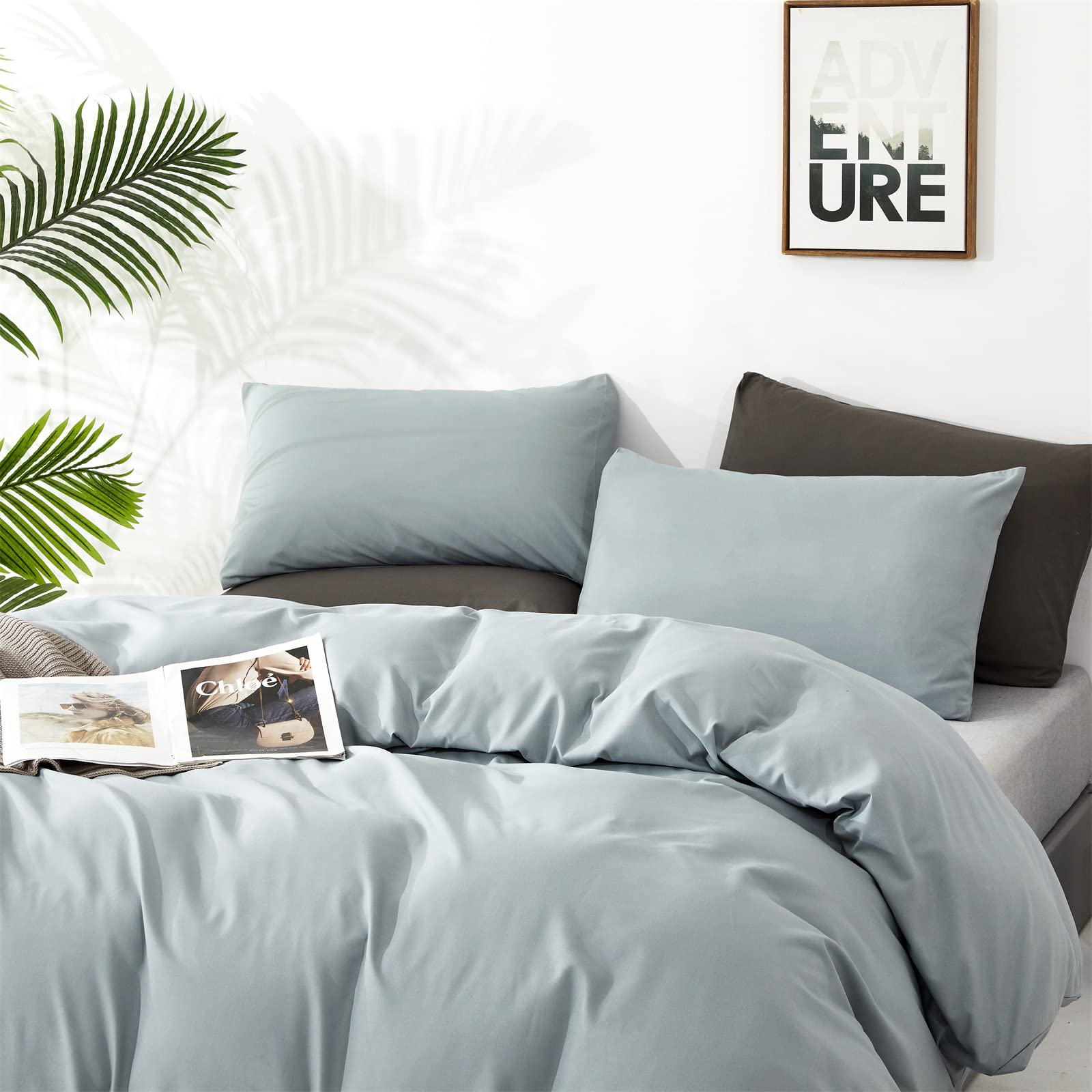 Clothknow Blue Comforter Set King 3Pcs Light Blue Bedding Comforter Sets Haze Blue King Comforter Soft Dusty Blue King Size Comf