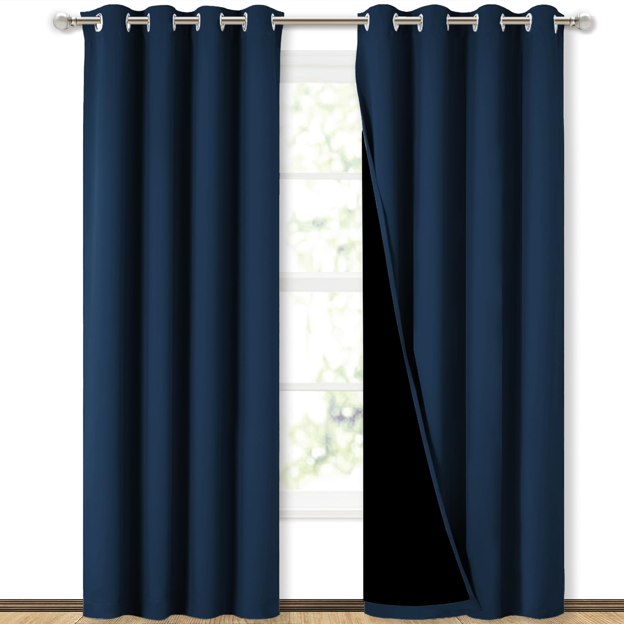 NICETOWN Moroccan Blue Full Shade Curtain Panels, Pair of Energy Smart & Noise Blocking Out Blackout Drapes for Dining Room Wind
