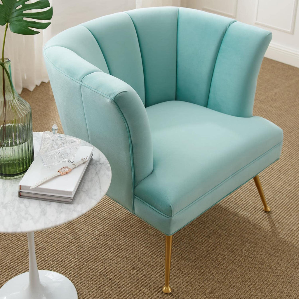 Modway Veronica Modern Channel Tufted Performance Velvet Armchair In Mint Blue