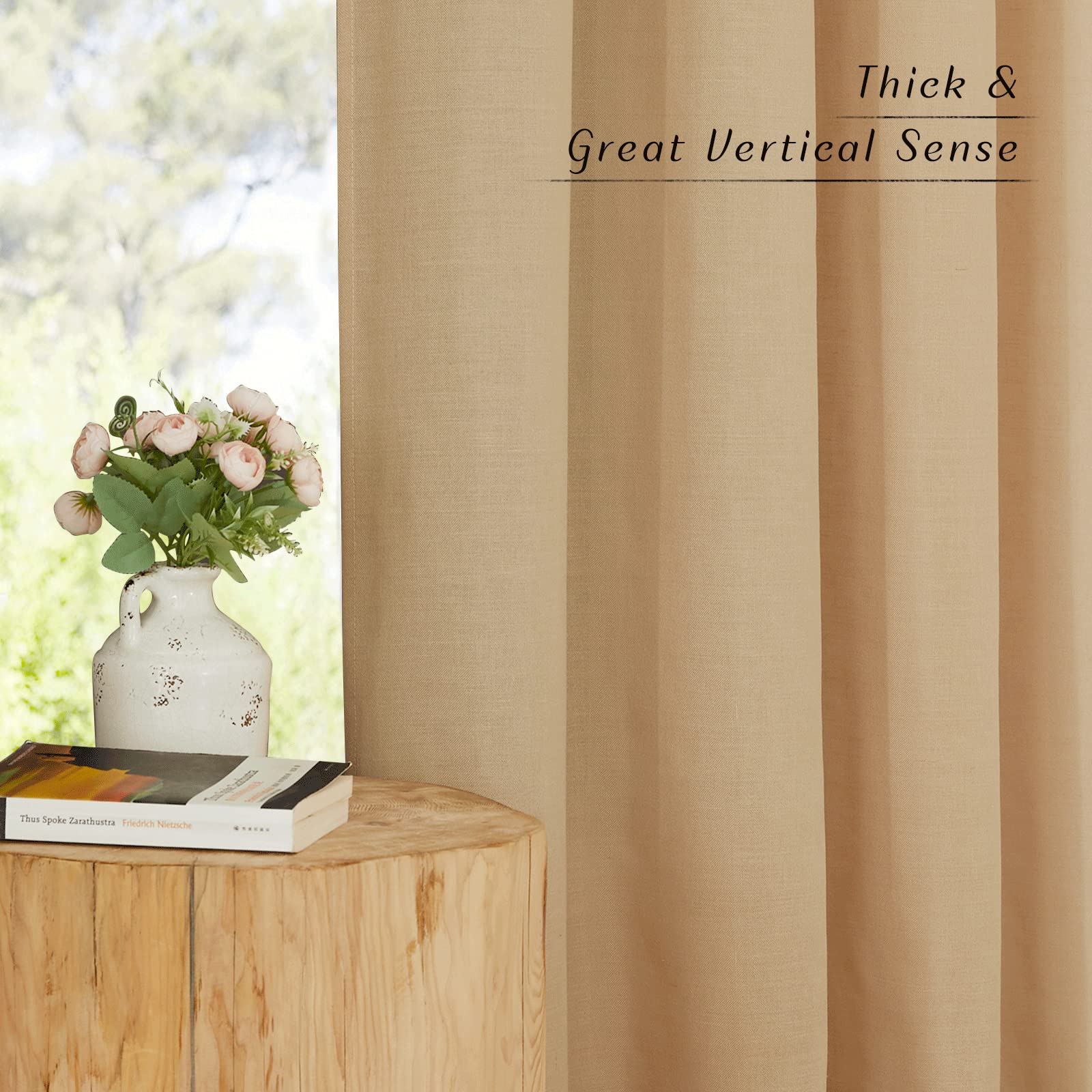 Nicetown Semi Sheer Linen Burlap Curtains For Farmhouse, Grommet Semi Sheer Balance Privacy Added With Light Filtering Vertical Drapes For Bedroom/Living Room, W55 X L90, 2 Panels