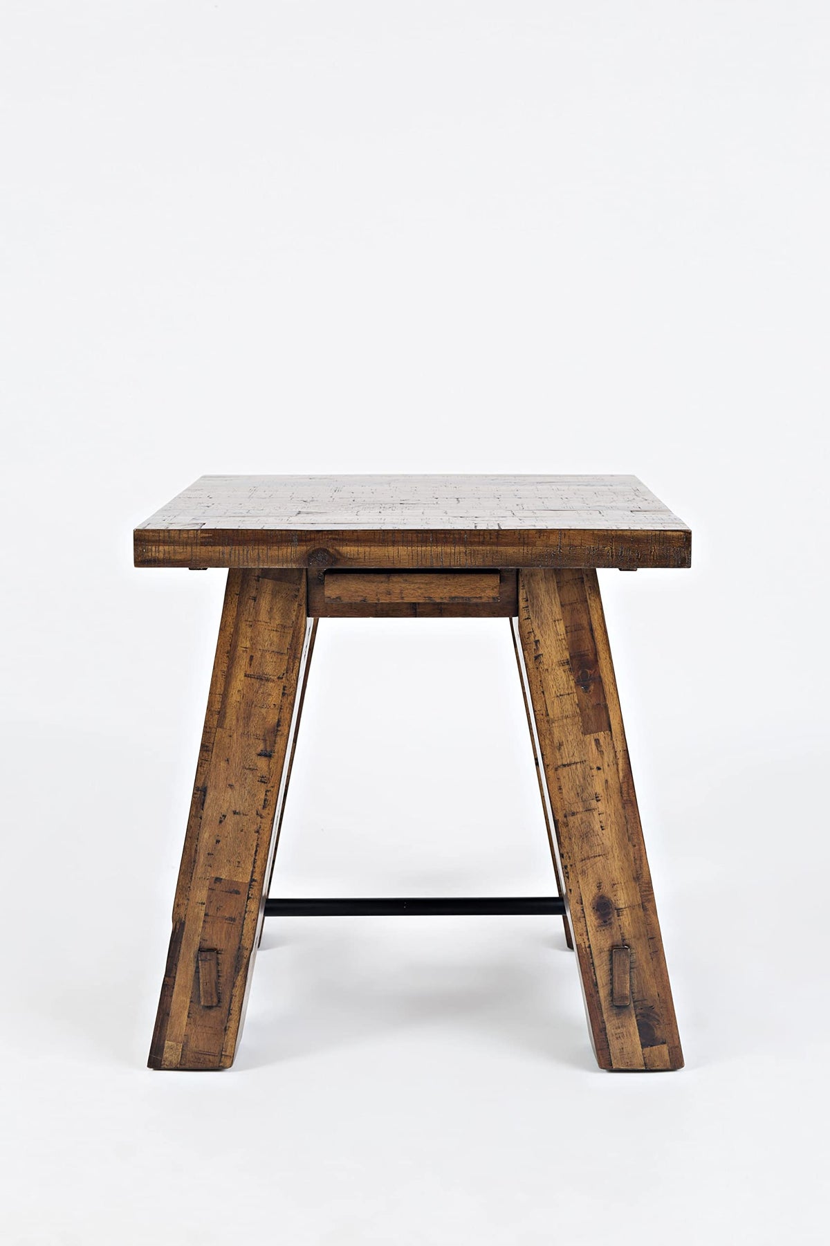 Jofran Acacia Wood Trestle End Table, Rustic Distressed Industrial Side Table for Living Room Bedroom, Rustic Brown