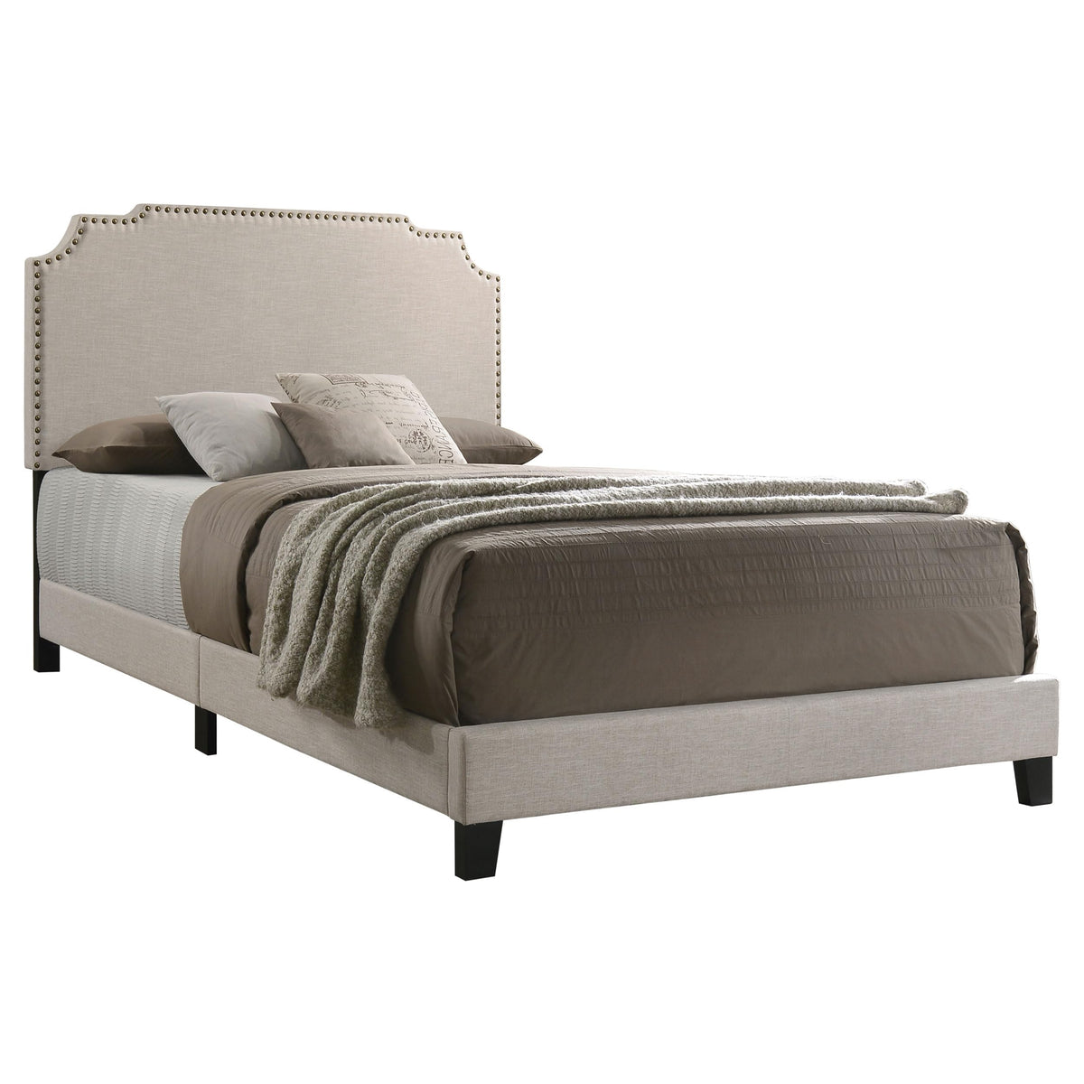 Coaster Home Furnishings Tamarac Transitional Fabric Upholstered Eastern King Size Panel Bed Frame 51-inch Headboard Beige 310061KE