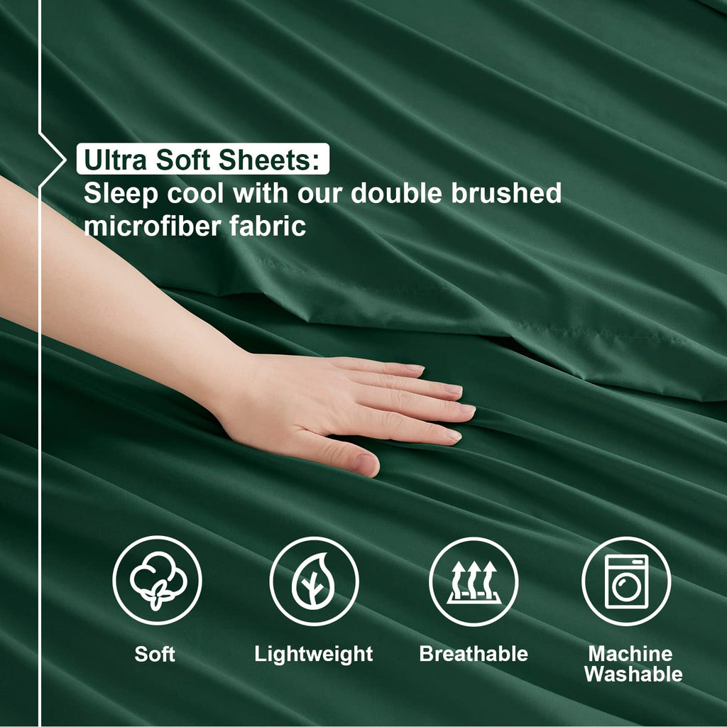 Nestl Split King Sheets Sets For Adjustable Bed - 5 Piece Split King Sheet Set, Double Brushed Split King Sheets, Hotel Luxury Dark Green Sheets, Extra Soft Bedding Sheets & Pillowcases