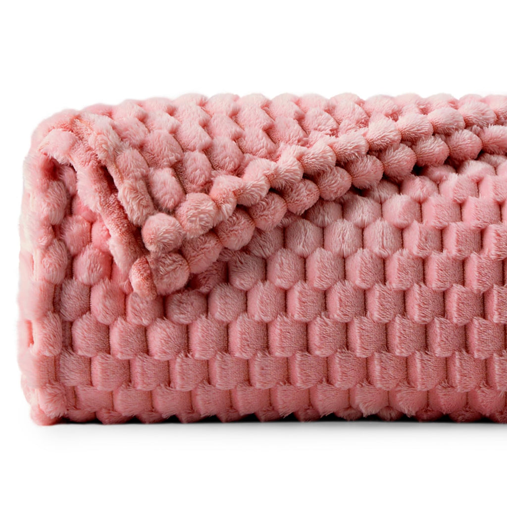 Bedelite Fleece Blanket - 3D Jacquard Decorative Dusty Pink Throw Blankets For Couch & Bed, Soft And Cozy Warm Plush Fluffy Blan