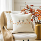 Rabusofa Fall Pillow Covers 18X18 White Hello Pumpkin Autum Pillows Decorative Throw Pillows,Outdoor Thanksgiving Cushion Cover