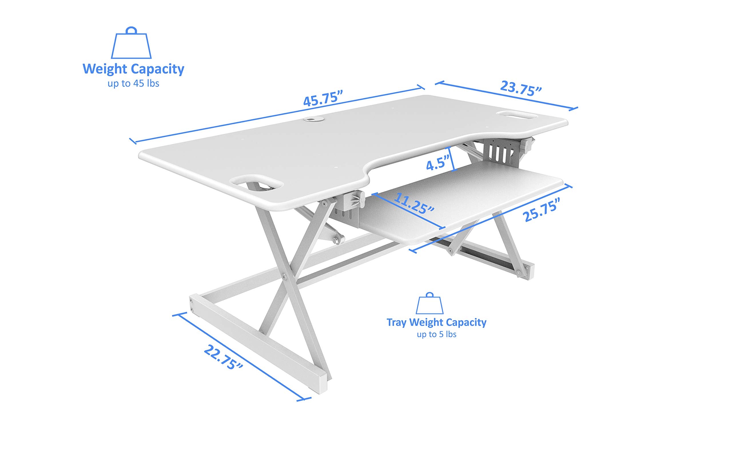 Rocelco 46" Large Height Adjustable Standing Desk Converter with Double Monitor Mount BUNDLE - Quick Sit Stand Up Computer Workstation Riser - Retractable Keyboard Tray - White (R DADRW-46-DM2)