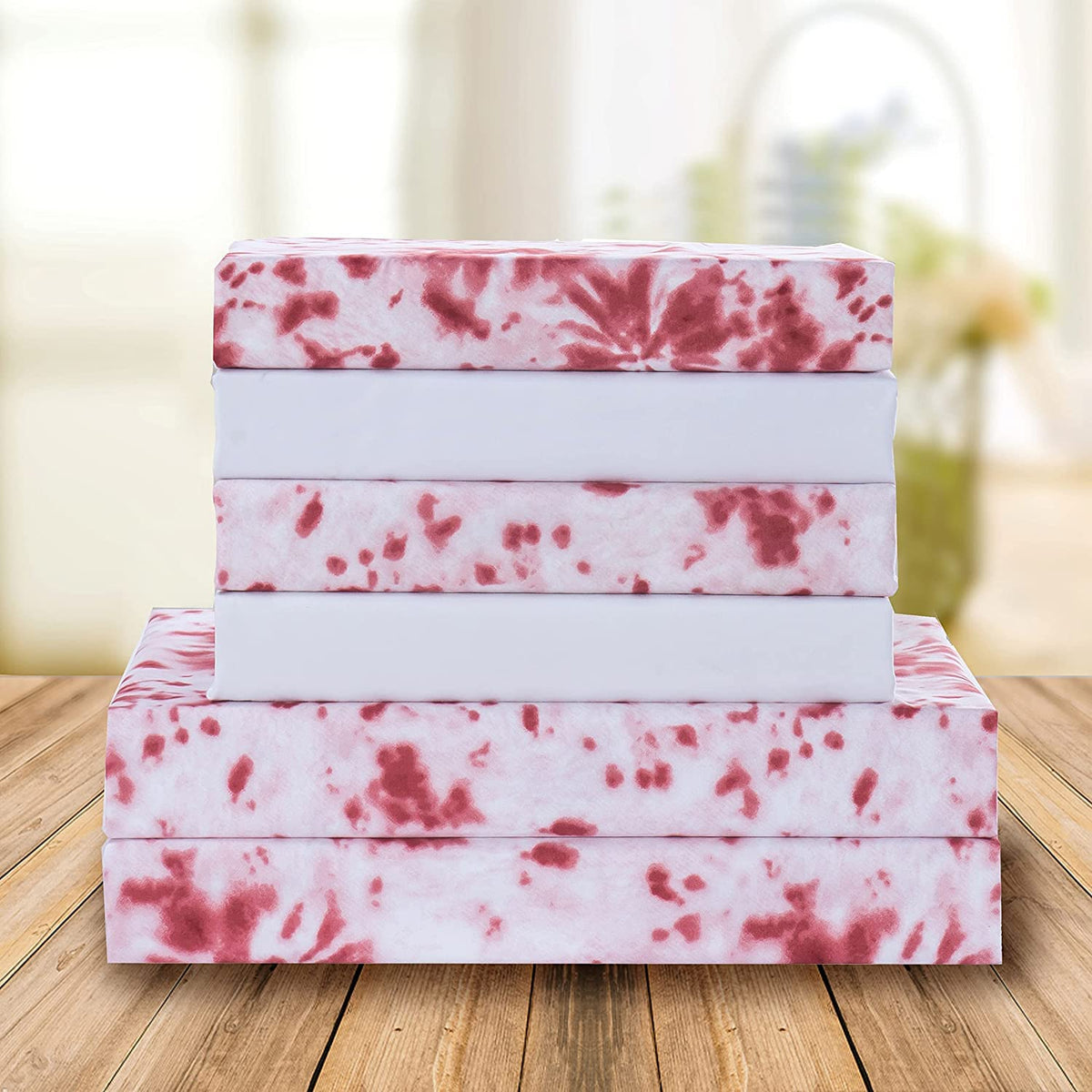 Elegant Comfort Aria Tie-Dye 6-Piece Sheet Set, 1500 Premium Hotel Quality Microfiber, Spiral Tie-Dye, Soft, Fade And Wrinkle Resistant, Fitted Sheet With Smart Pockets, 6Pc Tie-Dye Full, Burgundy