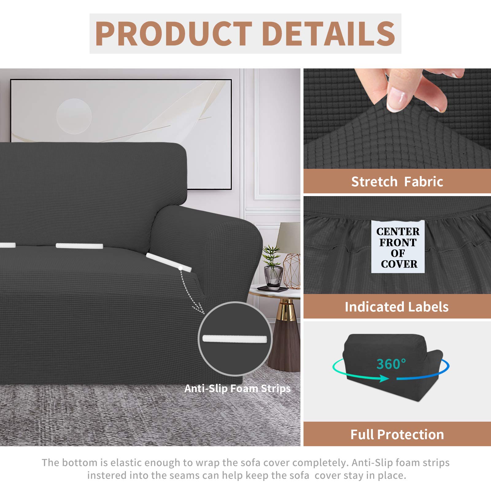Easy-Going 100% Waterproof Loveseat Couch Cover, Dual Waterproof Sofa Cover, Stretch Jacquard Sofa Slipcover, Leakproof Furniture Protector For Kids, Pets, Dog And Cat (Loveseat, Dark Gray)