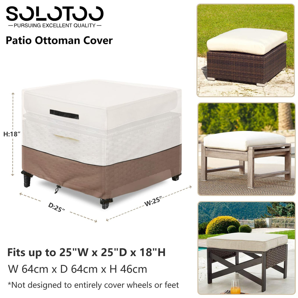 Solotoo Patio Ottoman Cover Waterproof Square Outdoor Ottoman Cover,25W X 25D X 18H Inches Patio Furniture Covering Protector Ou