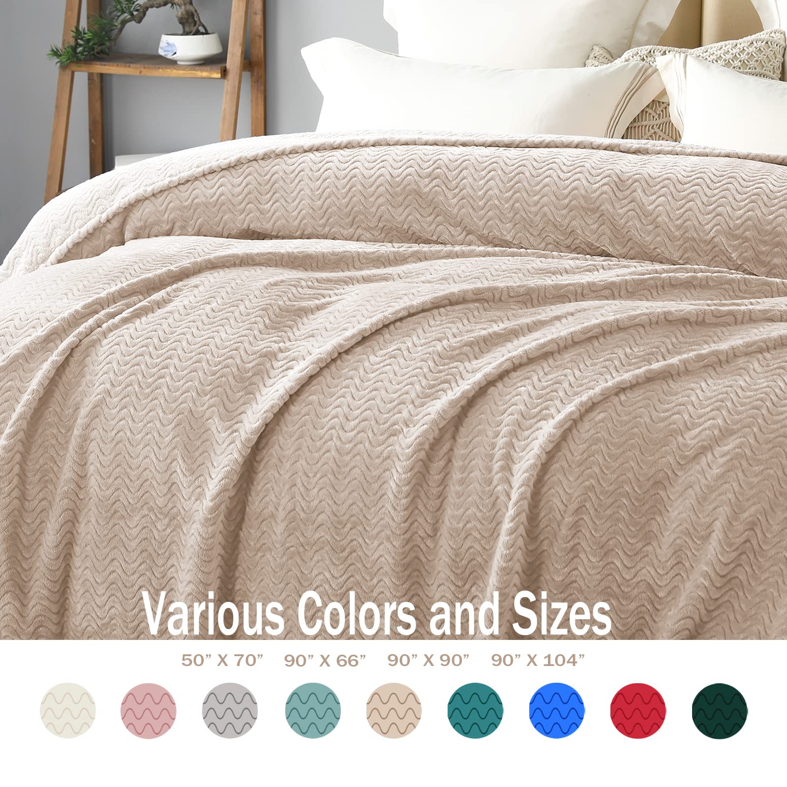 Exclusivo Mezcla Camel Fleece Twin Size Blanket For Bed, Super Soft Cozy Blankets With Decorative Wave Textured, Lightweight Plu