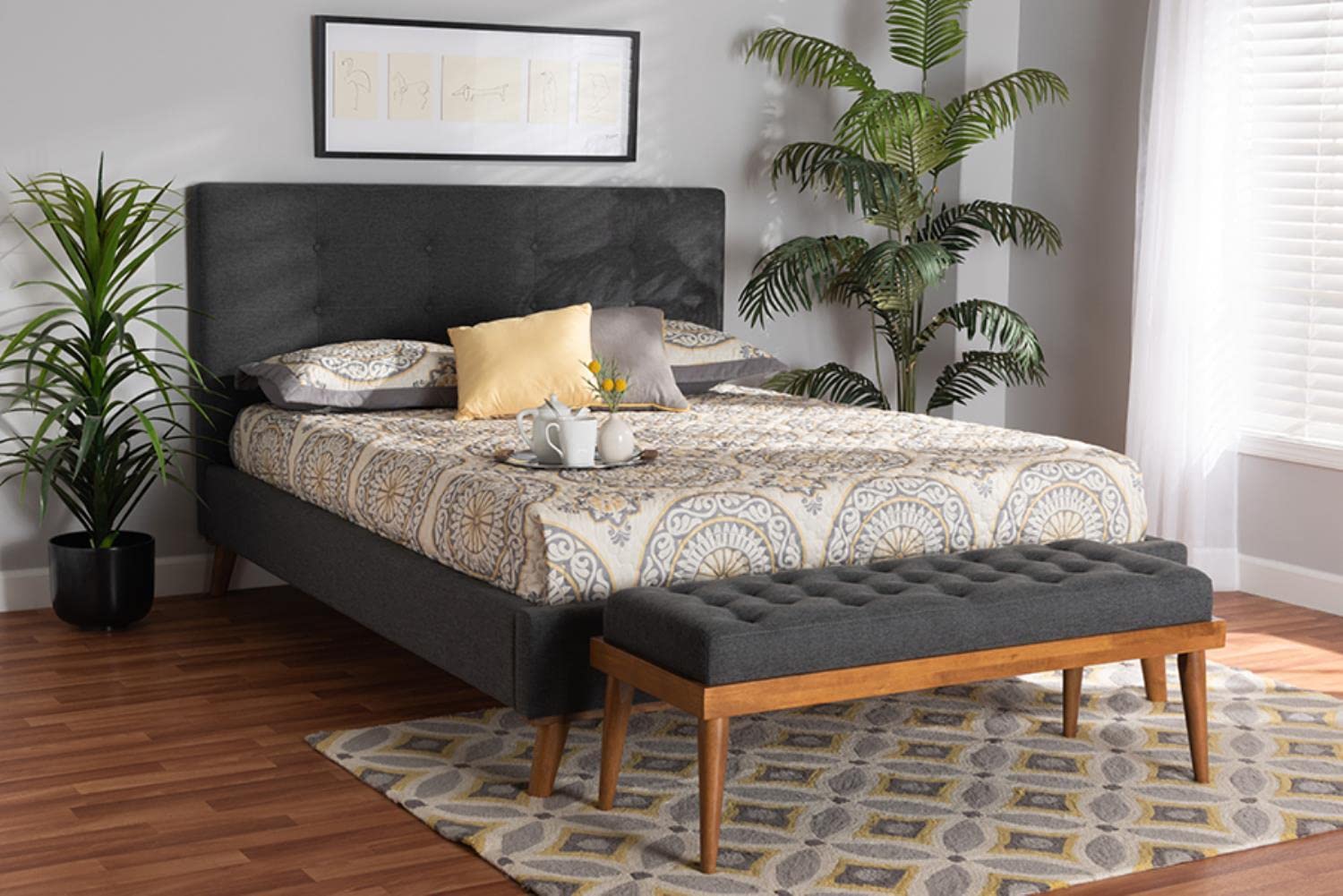Baxton Studio Valencia Dark Grey Fabric Upholstered Queen Size Bedroom Set