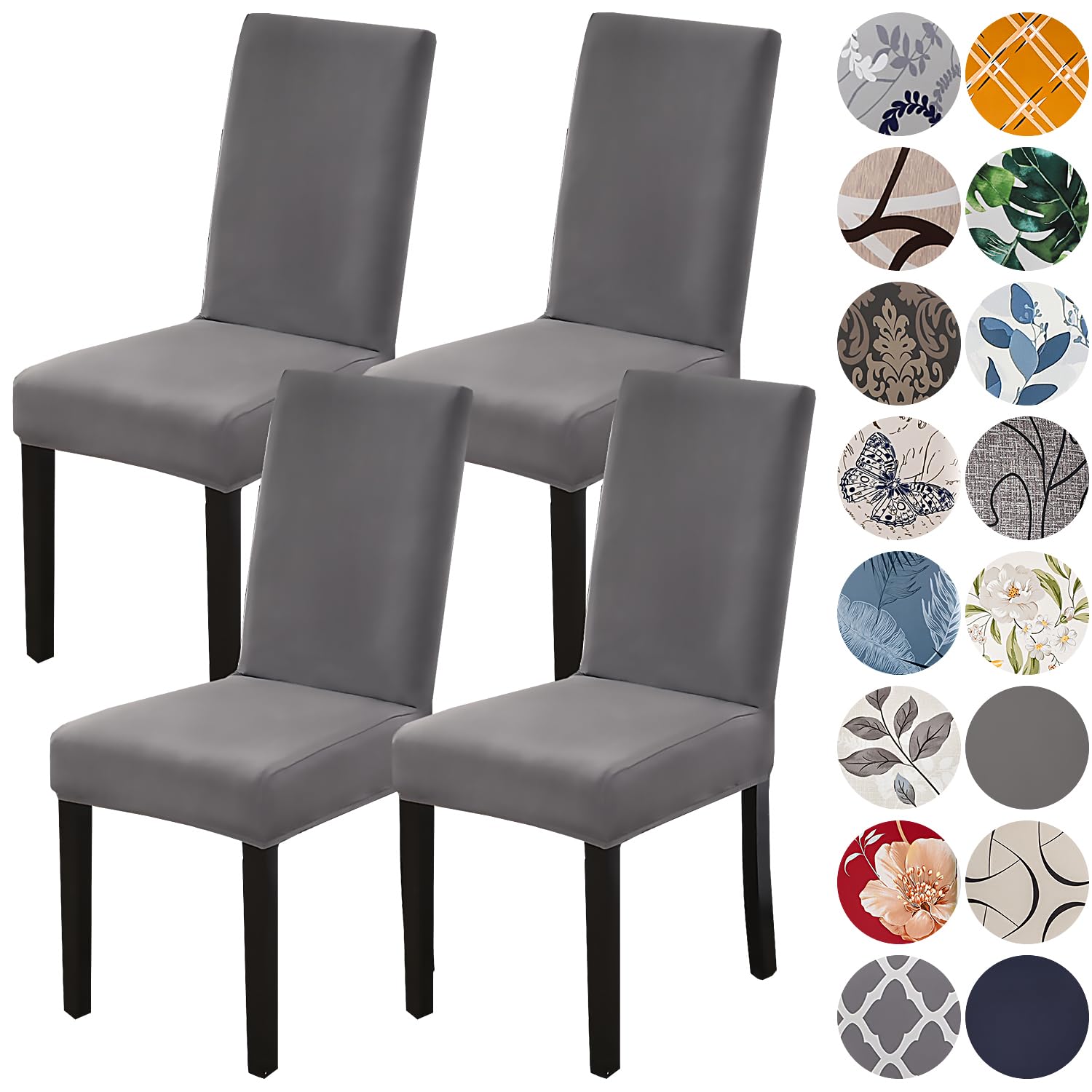 HZDHCLH Grey Chair Covers for Dining Room 4 Pack,Stretch Spandex Chair Slipcovesr Set of 4,Washable Anti-dust Chair Seat Cover f