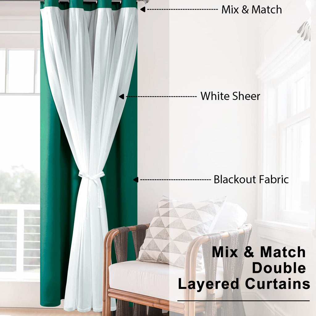 Hiasan Blackout Curtains With Sheer Overlay, Mix Match Thermal Insulated Sun Blocking Grommet Window Curtains For Bedroom, Livin
