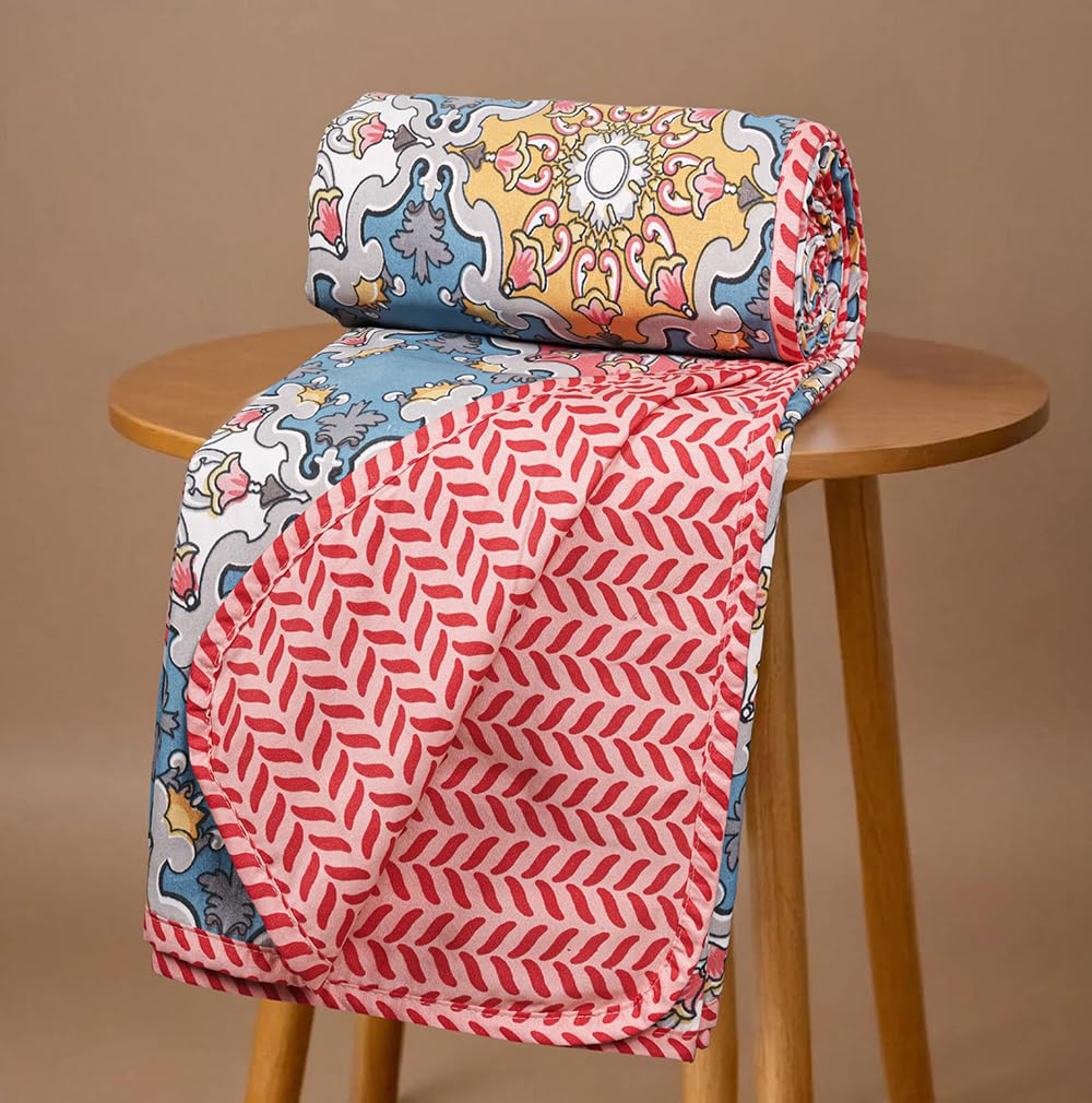 Bsb Home Pure Cotton 120 Gsm Reversible Soft Lightweight Printed Double Bed Blanket/Ac Dohar/Skin Friendly Dohar220 X 230 Cm  