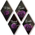 ONIZHITY Set of 4 Purple Bathroom Decor Rose Wooden Wall Decor Flower Rustic Romantic Floral Farmhouse Wall Decor Breathe Soak U