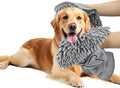 Avenn Microfiber Dog Towel for Drying Dogs, Quick Drying, Super Absorbent, Soft Plush Chenille Fabric with Hand Pockets, Grey, 3