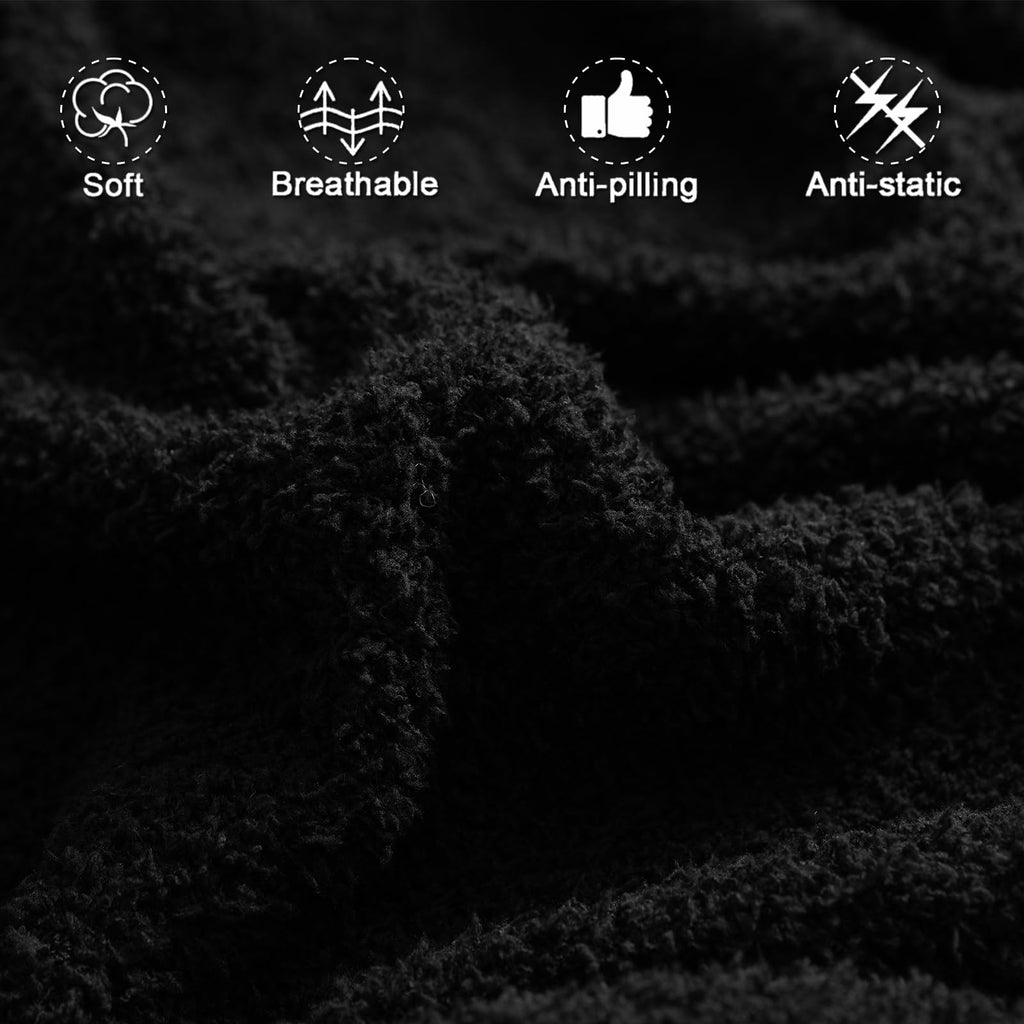 Easeon Black Throw Blanket For Couch-Soft Fall Boho Bed Throw Blanket,Knitted Fluffy Throw Blanket,Cozy Fuzzy Couch Blanket,Blan