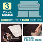 Turquoize 3 Piece T Cushion Sofa Slipcovers Sofa Cover For T Cushion Sofa Couches Stretch Couch Cover Furniture Covers With 2 Individual T Cushion Covers, Machine Washable (2 Cushion Sofa, Brown)