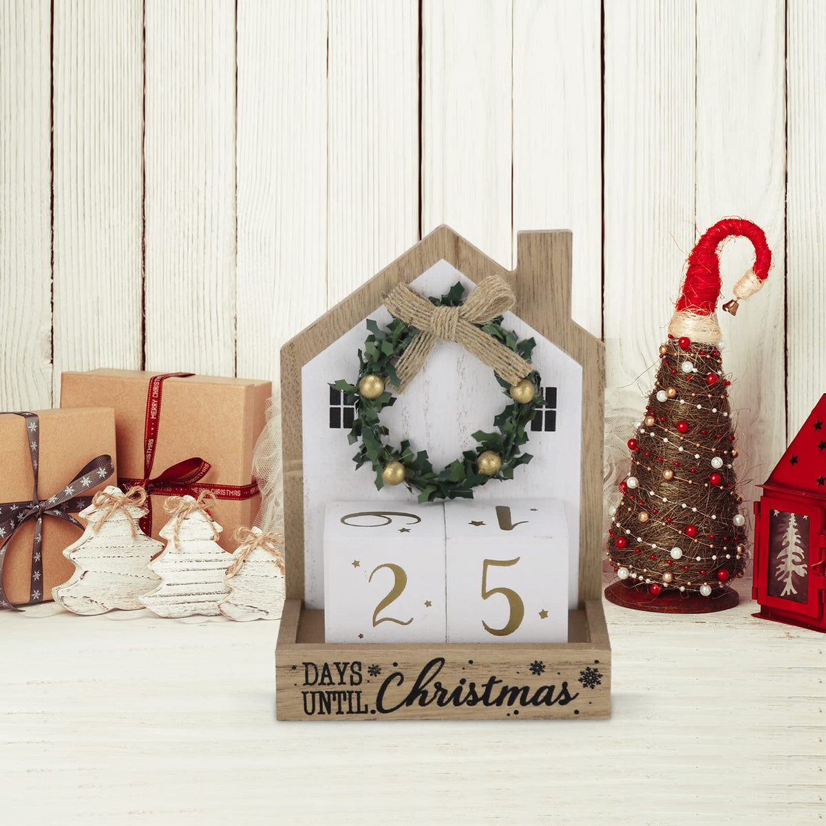 Sfozstra Christmas Wooden Countdown Advent Calendar With Bow Garland Simple Room Design Numebr Calendar To Meet The Christmas Co