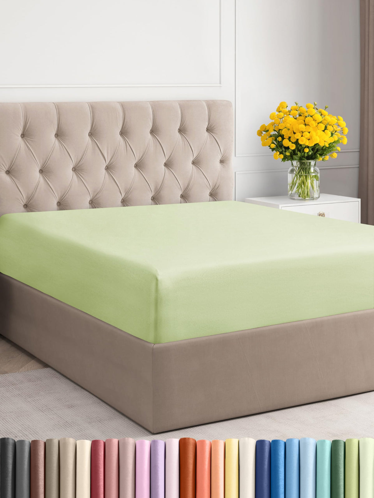 Full Size Fitted Bed Sheet - Hotel Luxury Single Fitted Sheet Only - Fits Mattress Up To 16 - Extra Soft, Wrinkle Free, And Breathable - Bottom Fitted Sheet - Light Sage Green Single Fitted Sheet Only