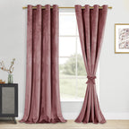 DWCN Velvet Blackout Curtains - Wild Rose Tieable Window Curtains Panels Grommet Design Thick Fabric Thermal Insulated Window Dr