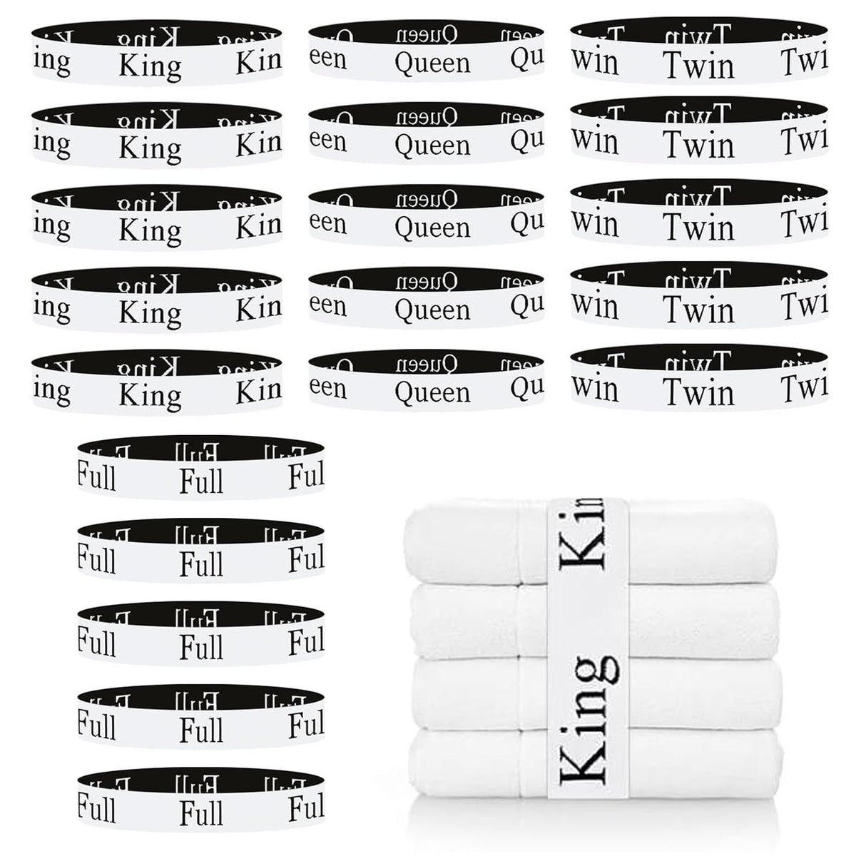 20 Pieces Bed Sheet Organizer Bands with Size Labels for Linen Storage