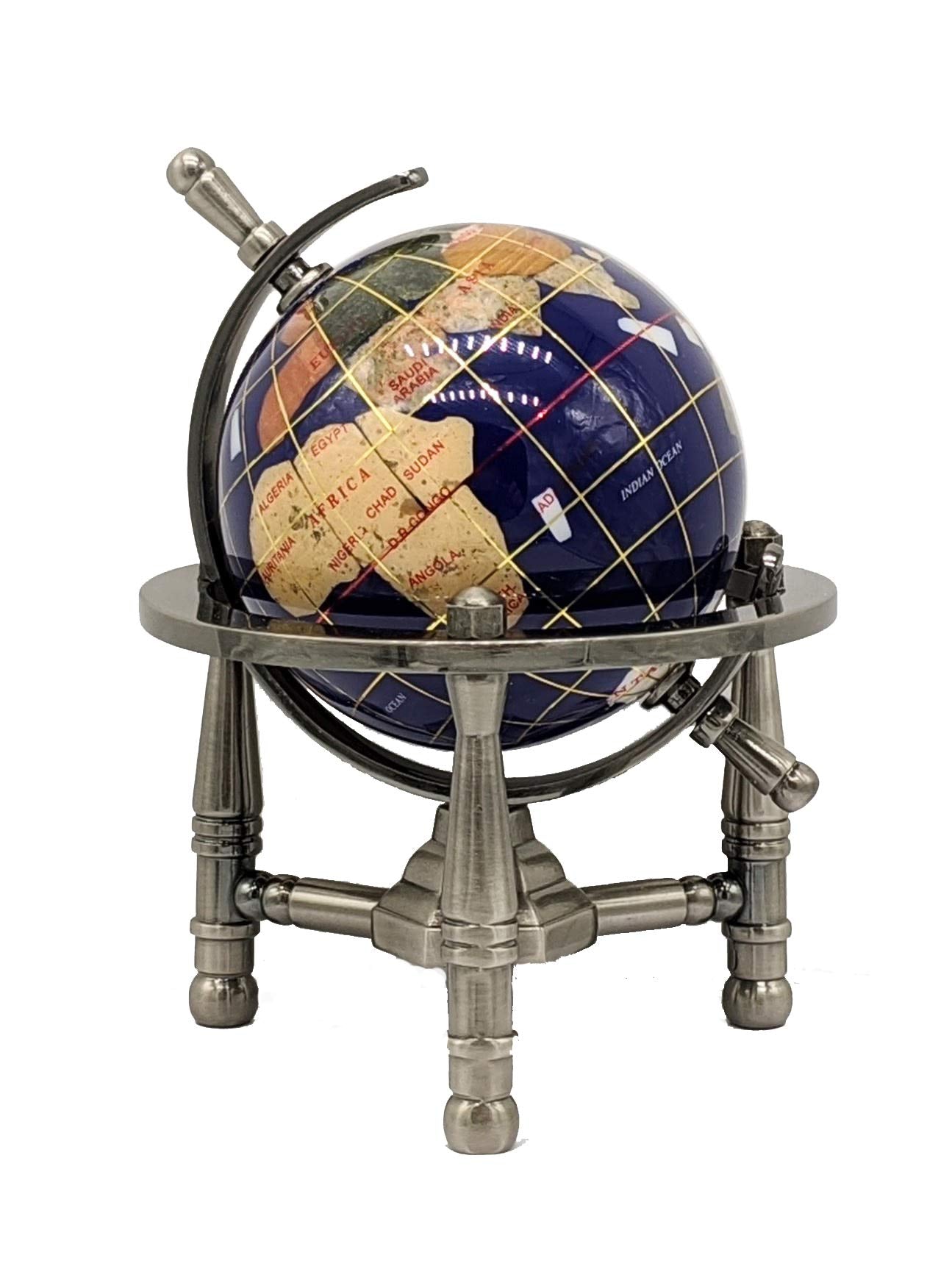 Unique Art 6-Inch by Blue Lapis Ocean Mini Table Top Gemstone World Globe with Silver Tripod