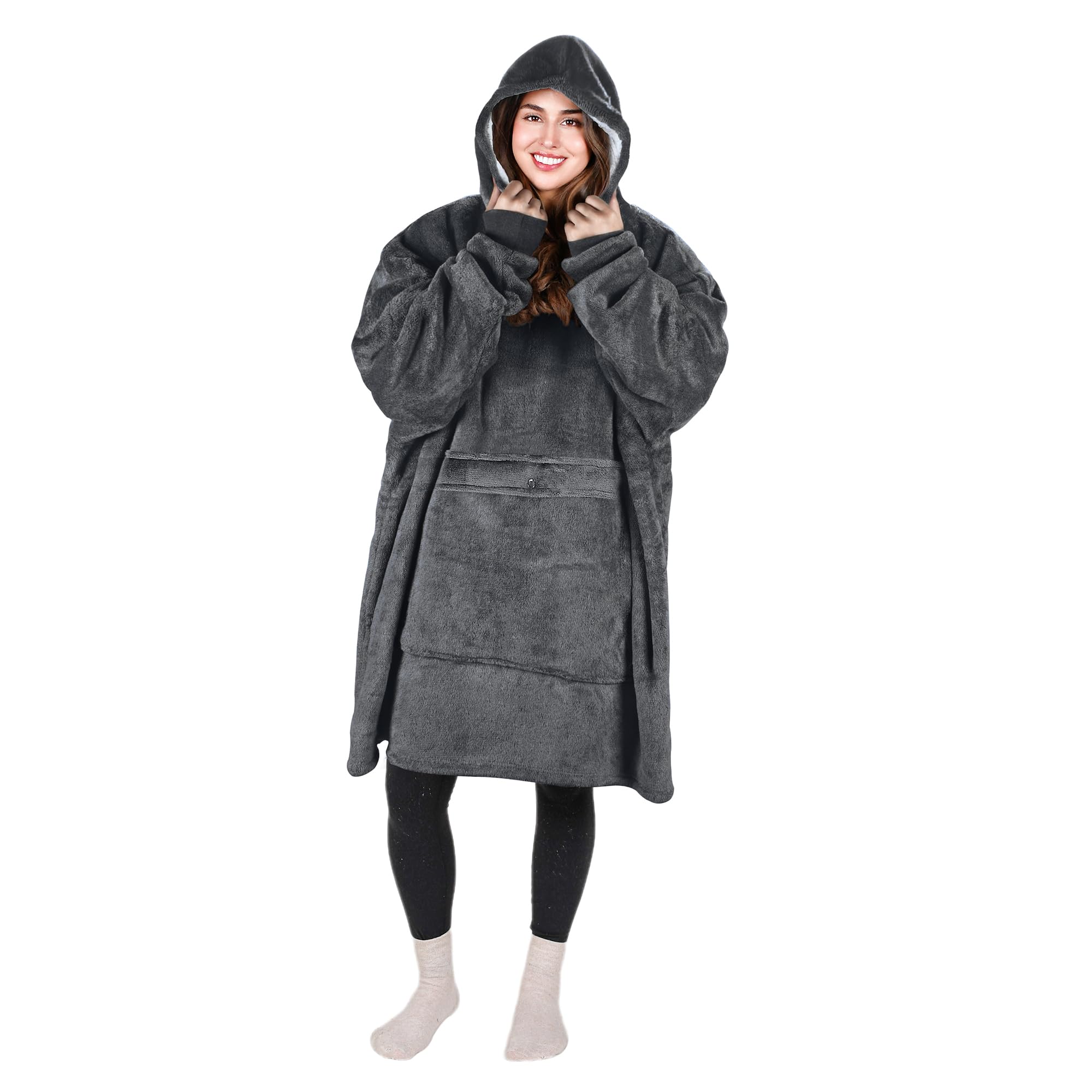 Tirrinia Oversized Wearable Blanket Hoodie Sherpa Fleece For Adults As A Gift, Big & Warm Blanket Giant Pocket Both Indoors & Ou