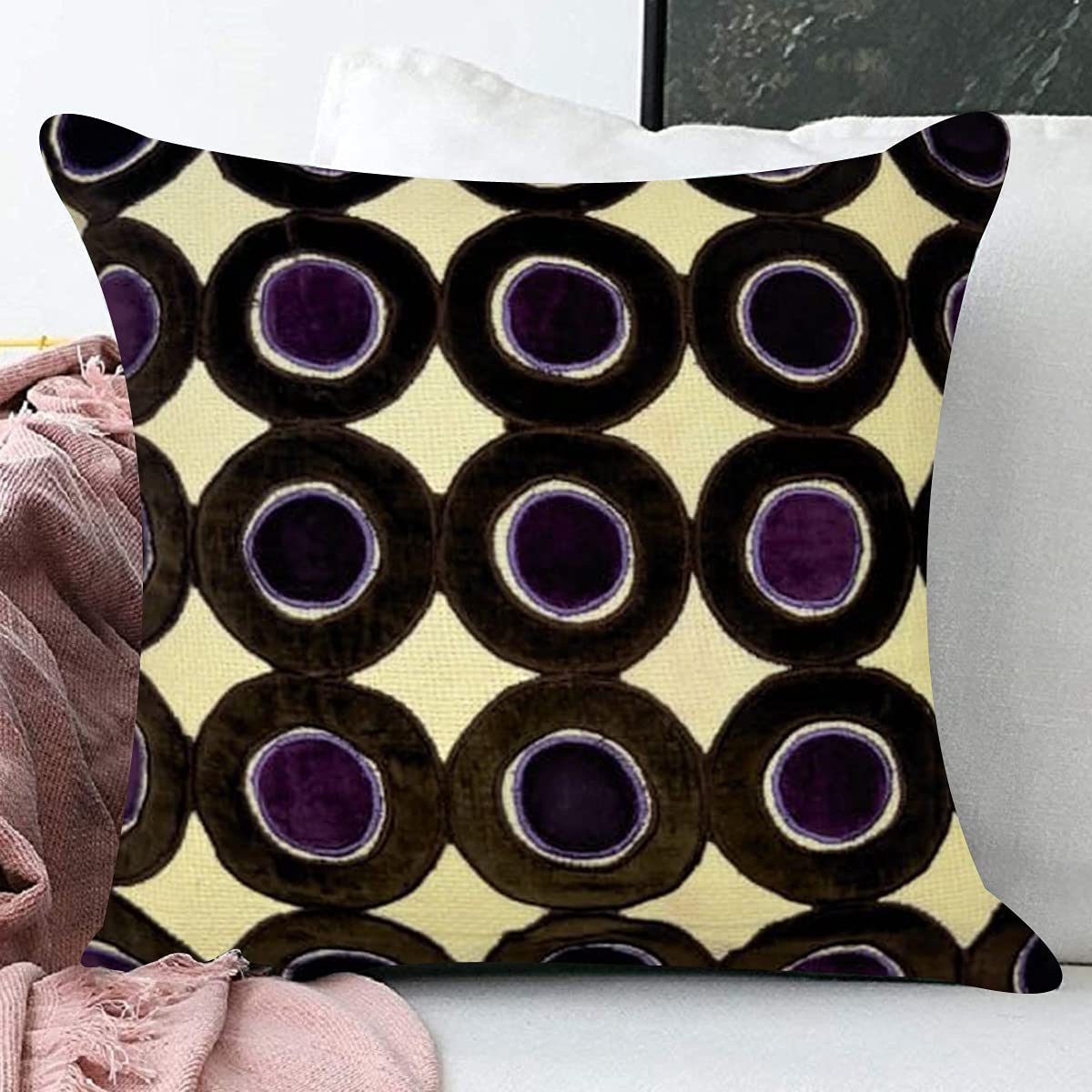Sajavat Home Cc164A Cotton Hand Embroidery Cushion Cover (Pack Of1) 18X18 Inches / 45X45 Cm Off White (Black & Yellow, Cotton)
