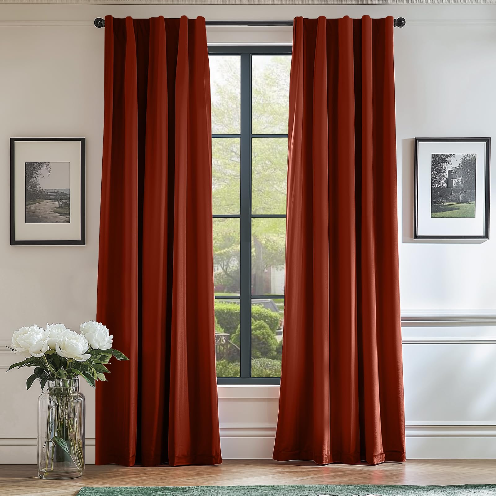 Lazzzy Orange Velvet Curtains Room Darkening Thermal Insulated Curtains 72 Inch Long Window Drapes For Bedroom Living Room Super Soft Luxury Rod Pocketwindow Treatment 2 Panels, Rust Red