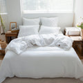 Simple&Opulence 100% Linen Duvet Cover Set, 3 Pcs Pure Natural French Flax White Duvet Cover Full Size, Breathable Soft Comfy Li
