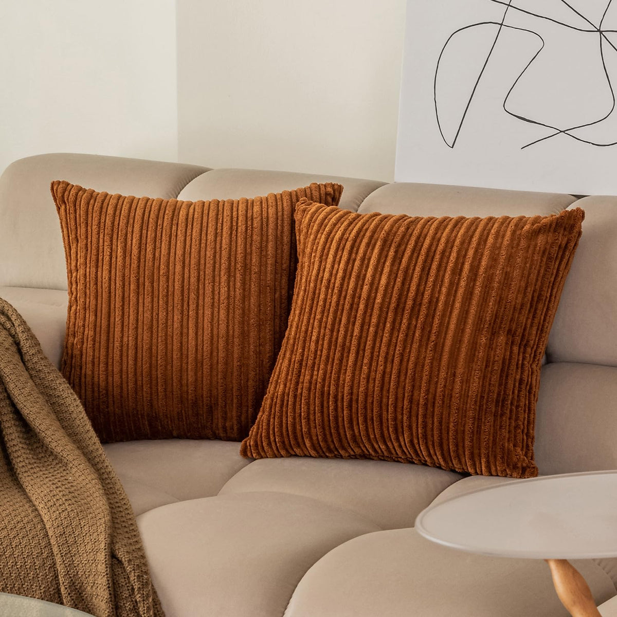 Kevin Textile Decorative Fall Throw Pillow Covers Pack Of 2 Corduroy Soft Soild Pillow Cases Square Autumn Decorative Pillowcase